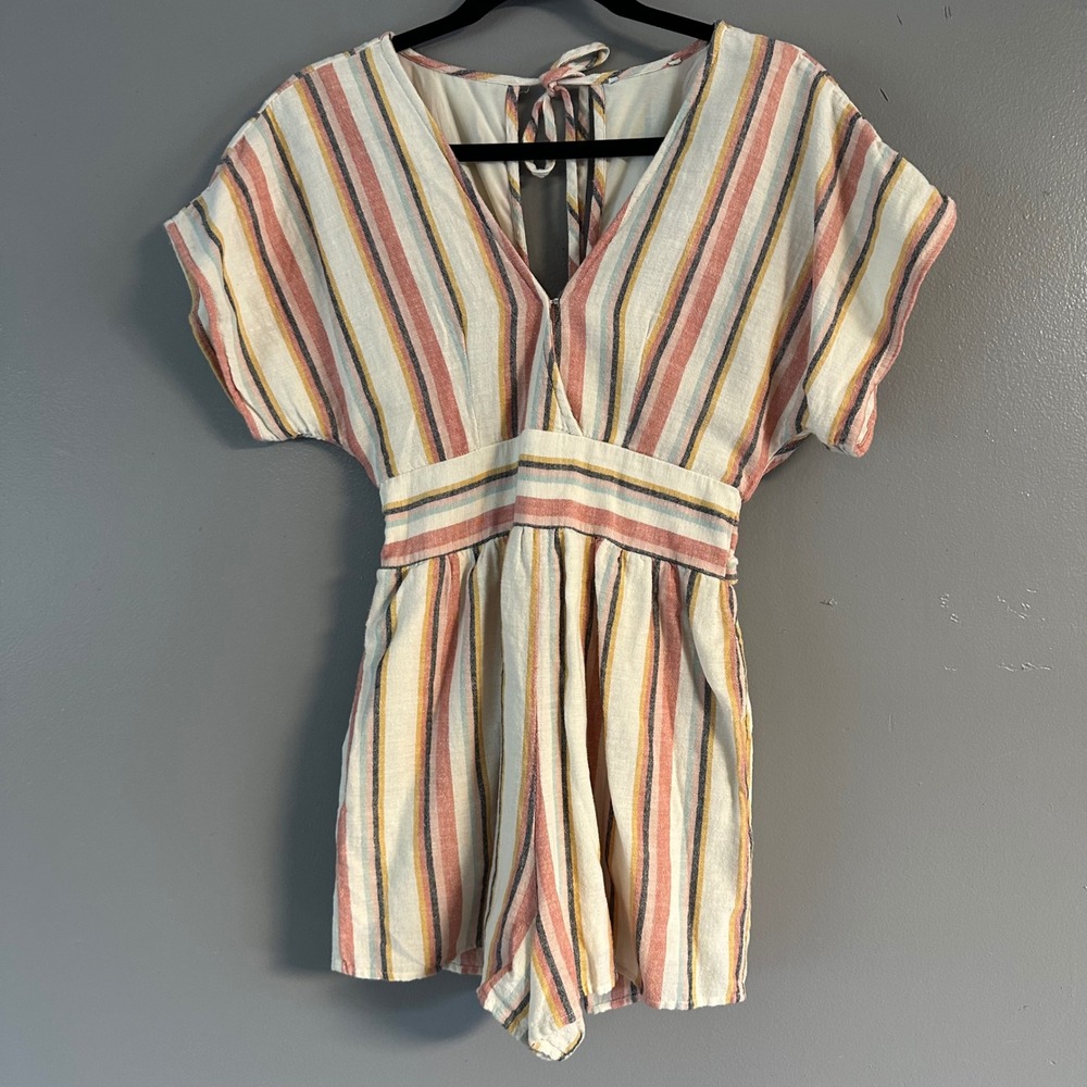American Eagle Dolman Sleeve Striped Linen Blend Romper